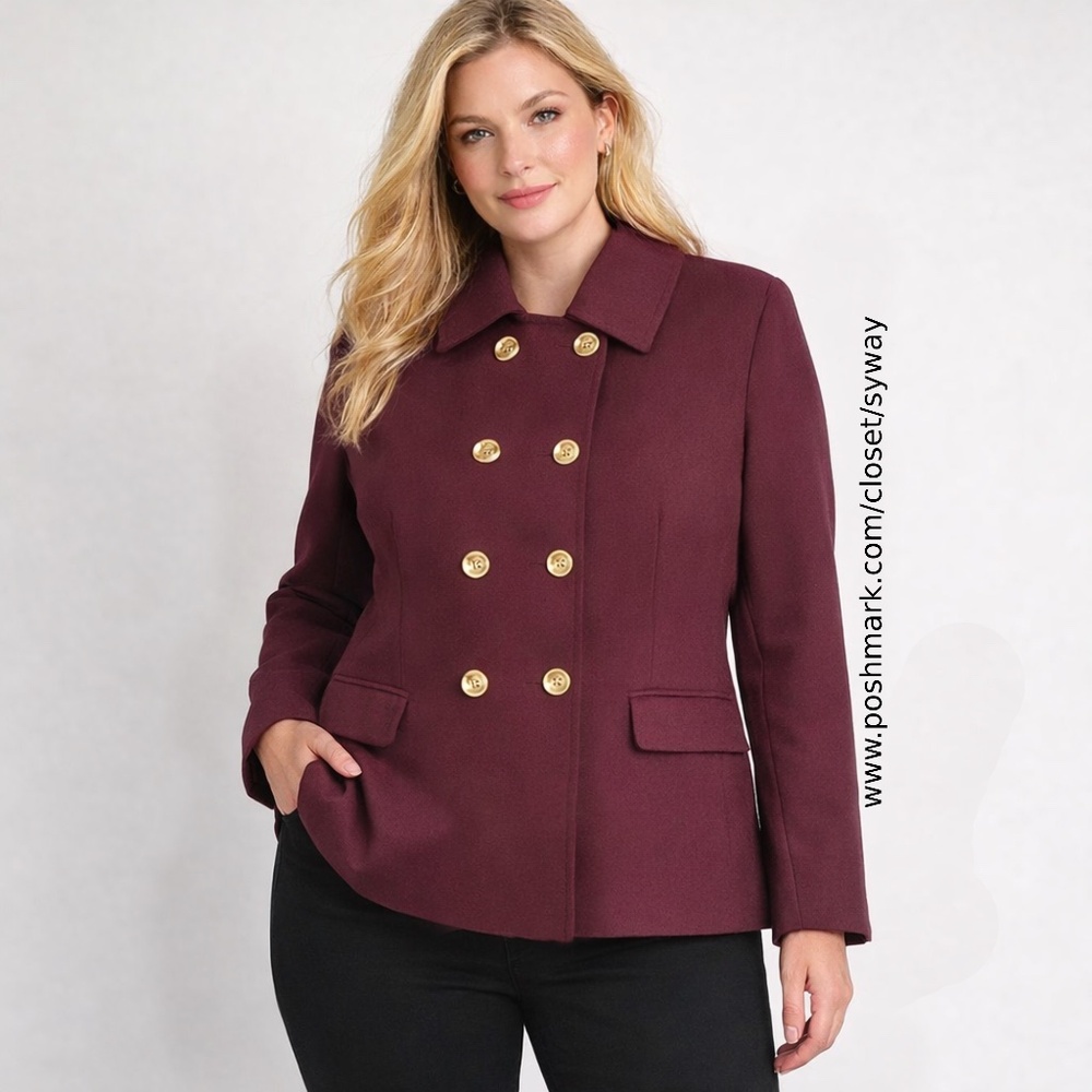 Anne Klein Double Breasted Viscose Blazer Jacket Burgundy NWT
